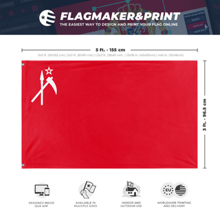 A mockup depicting custom flag specifications and measurements for 'Modernized Kronstadt Rebellion flag'