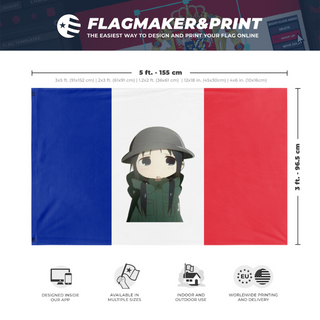 A mockup depicting custom flag specifications and measurements for 'french flag'