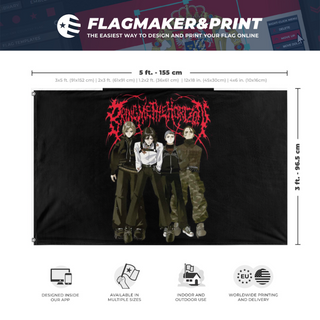 A mockup depicting custom flag specifications and measurements for 'bmth flag'