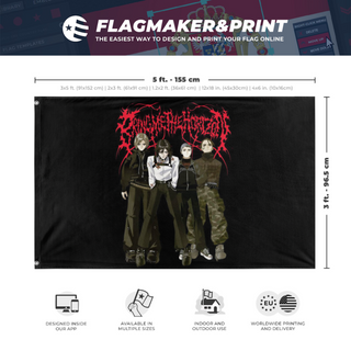 A mockup depicting custom flag specifications and measurements for 'BMTH flag'