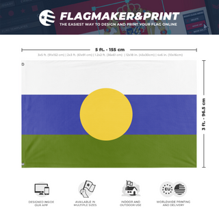 A mockup depicting custom flag specifications and measurements for 'The Republic of Tomland flag'
