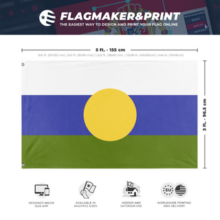 A mockup depicting custom flag specifications and measurements for 'Republic of Tomland flag'