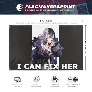 A mockup depicting custom flag specifications and measurements for 'Shiori flag'