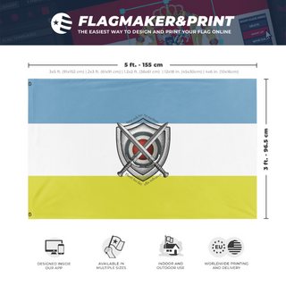 A mockup depicting custom flag specifications and measurements for 'The Innaian flag'