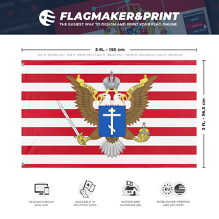 A mockup depicting custom flag specifications and measurements for 'American Orthodox flag'