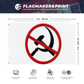 A mockup depicting custom flag specifications and measurements for 'anti communism flag'