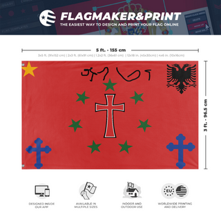 A mockup depicting custom flag specifications and measurements for 'Kakia flag'