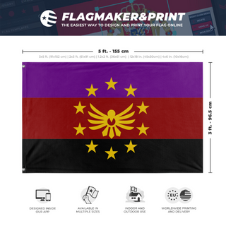 A mockup depicting custom flag specifications and measurements for 'RENEWPROJECT flag'