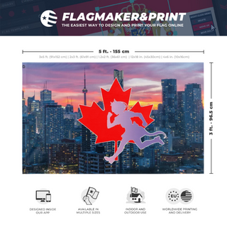 A mockup depicting custom flag specifications and measurements for 'UmaCanada flag'