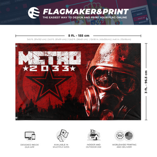 A mockup depicting custom flag specifications and measurements for 'Metro2033 flag'