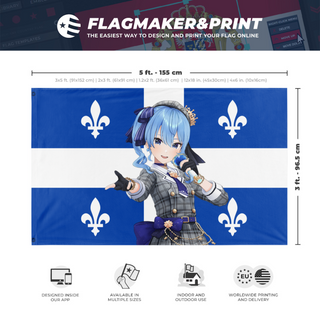 A mockup depicting custom flag specifications and measurements for 'QuebecSuisei flag'