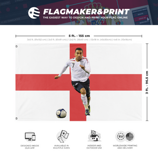 A mockup depicting custom flag specifications and measurements for 'aaron flag'