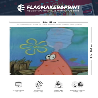 A mockup depicting custom flag specifications and measurements for 'patrick_bottle flag'