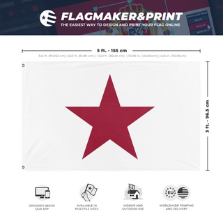 A mockup depicting custom flag specifications and measurements for 'California Lone Star flag'