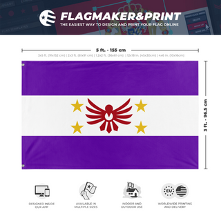 A mockup depicting custom flag specifications and measurements for 'Paetheo Kingdom flag'