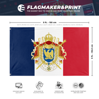 A mockup depicting custom flag specifications and measurements for 'French flag'