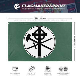 A mockup depicting custom flag specifications and measurements for 'Irish empire flag'