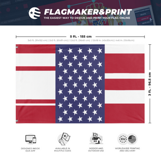 A mockup depicting custom flag specifications and measurements for 'da amerikkkan flag'