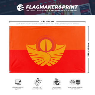 A mockup depicting custom flag specifications and measurements for 'Solar Empire flag'
