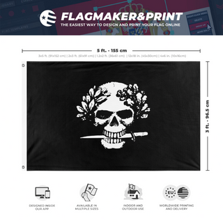 A mockup depicting custom flag specifications and measurements for 'Arditi flag'