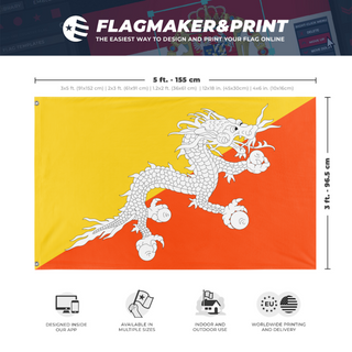 A mockup depicting custom flag specifications and measurements for 'T flag'