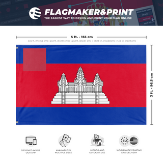 A mockup depicting custom flag specifications and measurements for 'T flag'