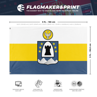 A mockup depicting custom flag specifications and measurements for 'Columban flag'