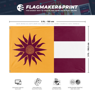 A mockup depicting custom flag specifications and measurements for 'Grusan flag'