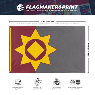A mockup depicting custom flag specifications and measurements for 'Grusan flag'