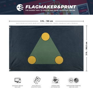 A mockup depicting custom flag specifications and measurements for 'Orion's flag'