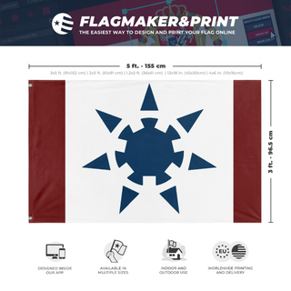 A mockup depicting custom flag specifications and measurements for 'Hydra flag'