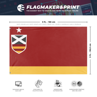 A mockup depicting custom flag specifications and measurements for 'Tucana flag'