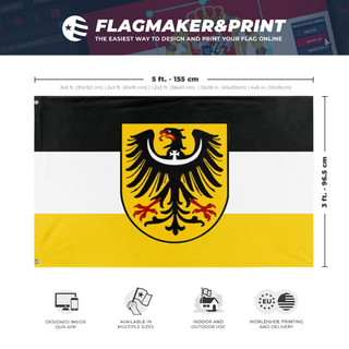 A mockup depicting custom flag specifications and measurements for 'Union of Upper Silesians flag'
