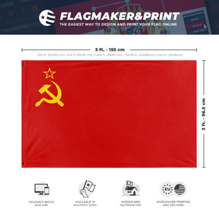 A mockup depicting custom flag specifications and measurements for 'Union of Soviet Socialist Republics flag'