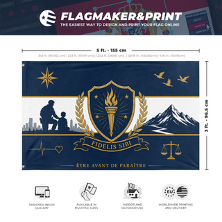 A mockup depicting custom flag specifications and measurements for 'myself flag'