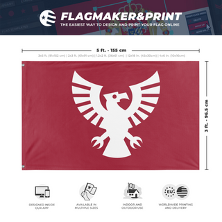 A mockup depicting custom flag specifications and measurements for 'howk flag'