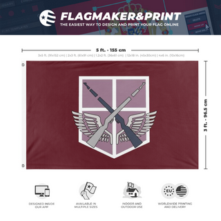 A mockup depicting custom flag specifications and measurements for 'Yeagerist flag'