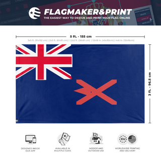A mockup depicting custom flag specifications and measurements for 'Joh flag'