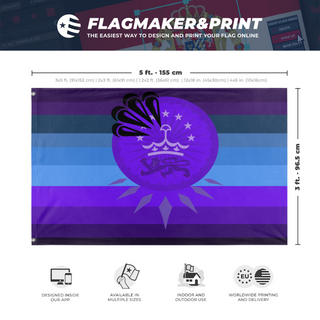 A mockup depicting custom flag specifications and measurements for 'Independent Koyan Confederation flag'