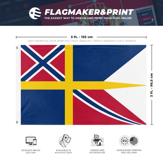 A mockup depicting custom flag specifications and measurements for 'Proposed Flag For The Swedish-Norewegian Union'