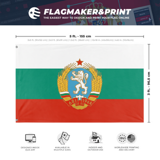 A mockup depicting custom flag specifications and measurements for 'People's Republic of Bulgaria flag'