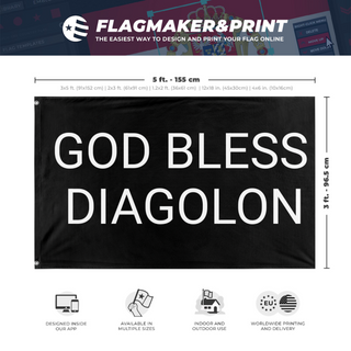 A mockup depicting custom flag specifications and measurements for 'gbd flag'