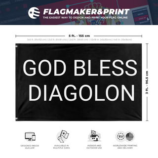 A mockup depicting custom flag specifications and measurements for 'GBD flag'