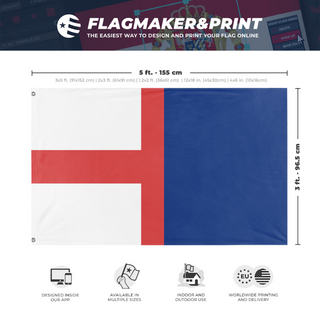 A mockup depicting custom flag specifications and measurements for 'Canon 1 flag'