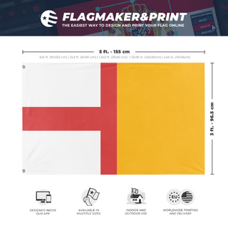 A mockup depicting custom flag specifications and measurements for 'Canon 2 flag'