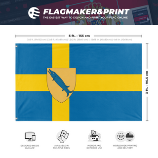 A mockup depicting custom flag specifications and measurements for 'custom flag'