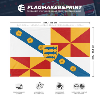 A mockup depicting custom flag specifications and measurements for 'custom flag'