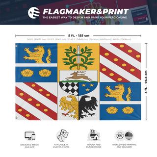 A mockup depicting custom flag specifications and measurements for 'custom flag'
