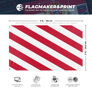 A mockup depicting custom flag specifications and measurements for 'Falxbrug Empire Flag'