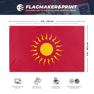 A mockup depicting custom flag specifications and measurements for 'custom flag'